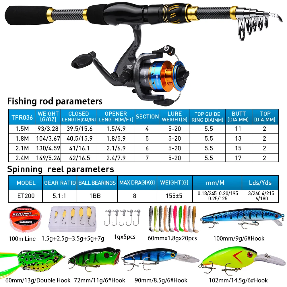 PROBEROS 1,5 m-2,4 m hengel en - Spincast Reel recensie en prijs